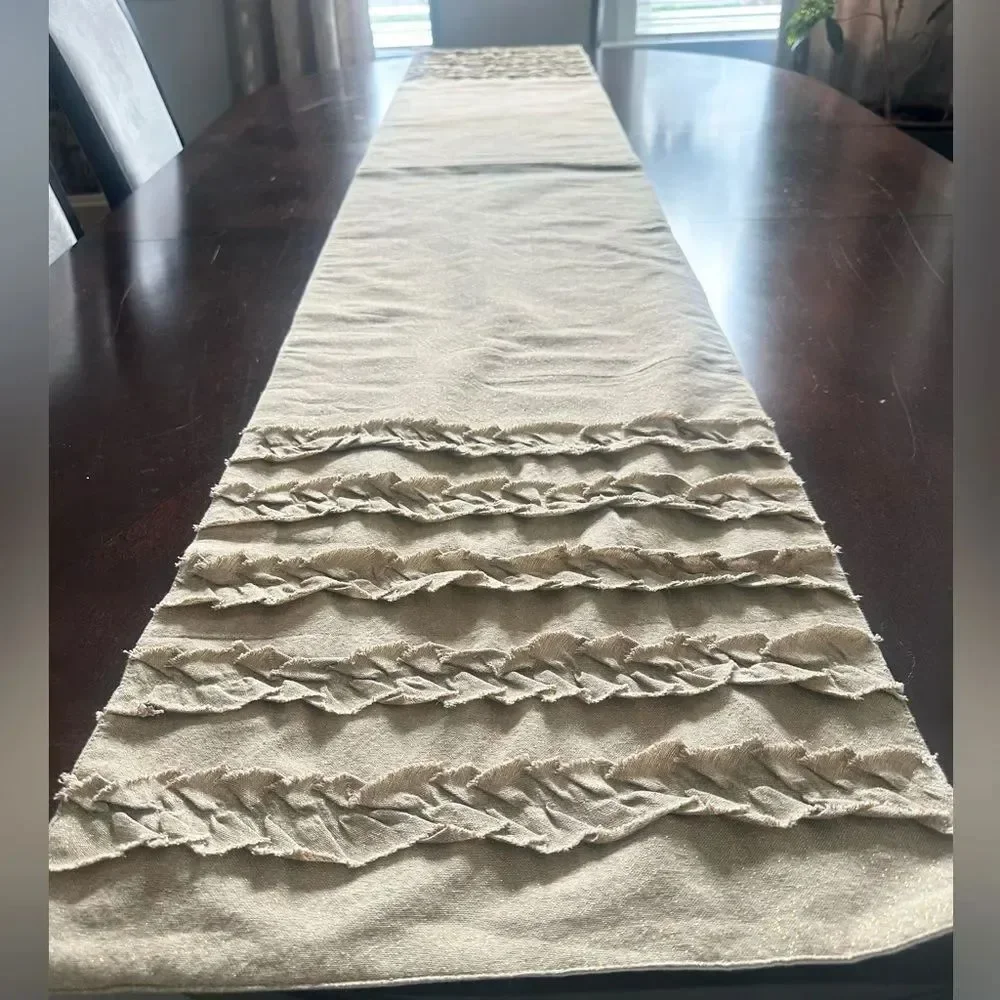 Nicole Miller Sand Colored Ruffled Table Runner